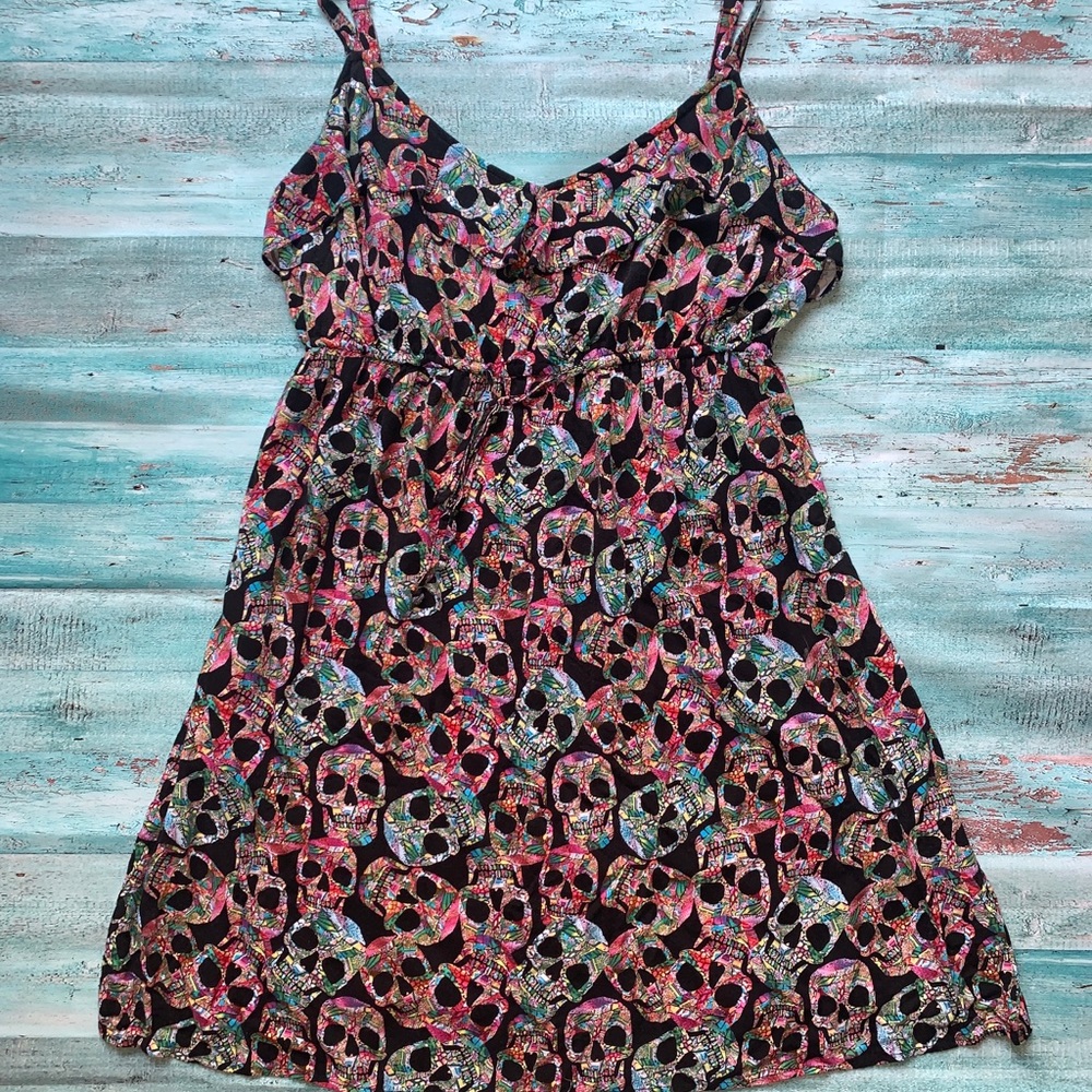 Torrid sugar skull Dress A-line ruffles short black sz 1